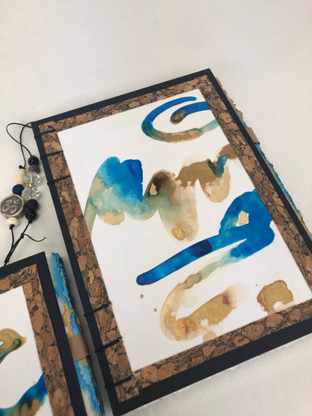 Handcrafted Journal - Guardian Sun Mountain River Valley printmaking tea/ink edge paper