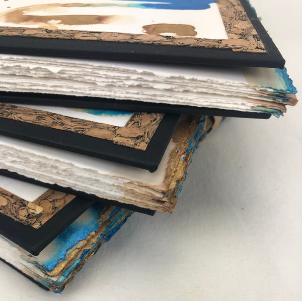 Handcrafted Journal - Guardian Waves printmaking tea/ink edge paper