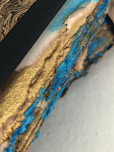 Handcrafted Journal - Guardian Waves printmaking tea/ink edge paper