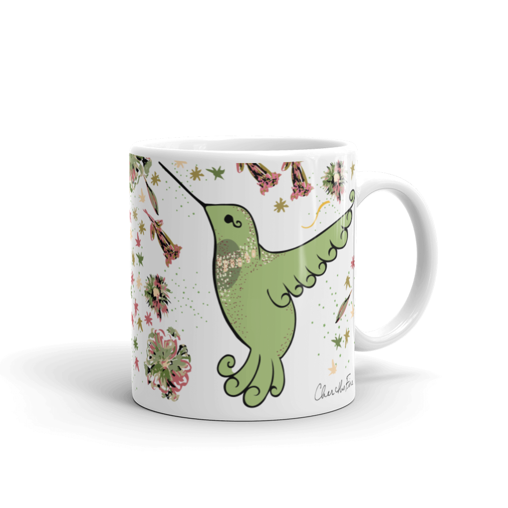 Lemongrass Hummingbird white glossy mug – Cher the Fire