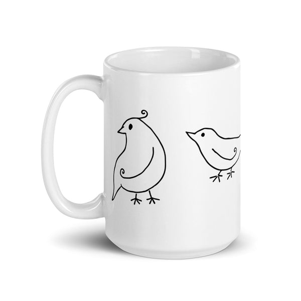 Four Friends Birds white glossy mug