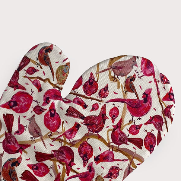 Ivory Cardinals Watercolor Oven Mitt 100%Cotton