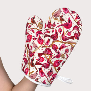 Ivory Cardinals Watercolor Oven Mitt 100%Cotton