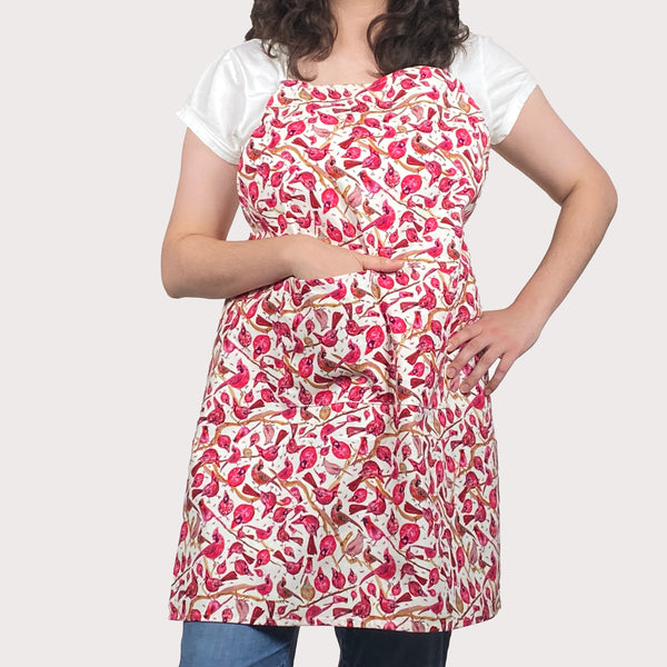 Apron Ivory Cardinals Watercolor 100% cotton adjustable