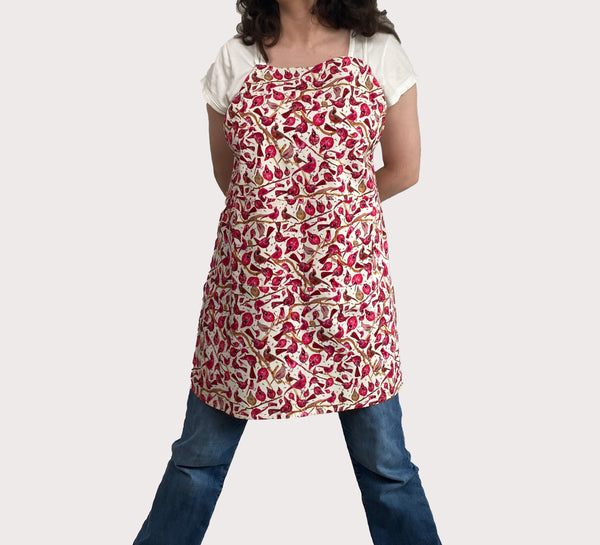 Apron Ivory Cardinals Watercolor 100% cotton adjustable
