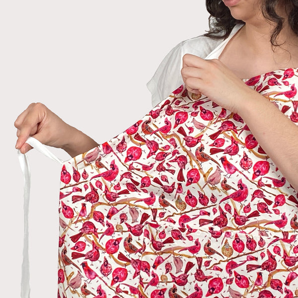 Apron Ivory Cardinals Watercolor 100% cotton adjustable