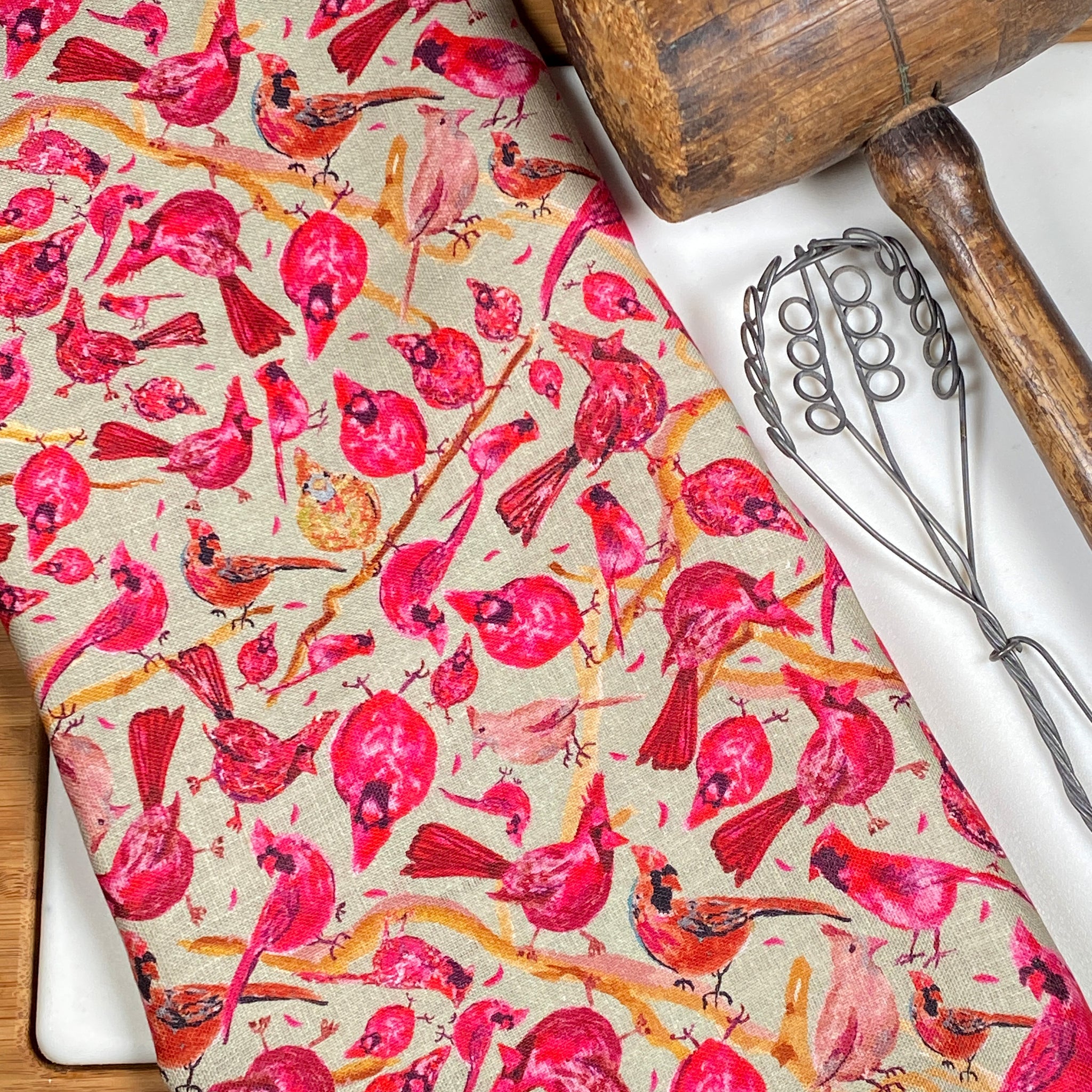 Jade Cardinal watercolor Tea Towel and Dinner Napkin