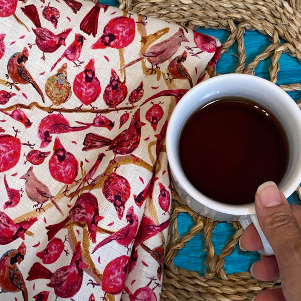 Ivory Cardinal watercolor Tea Towel and Dinner Napkin