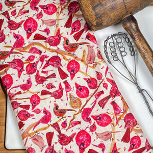 Ivory Cardinal watercolor Tea Towel and Dinner Napkin