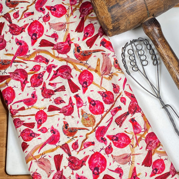 Ivory Cardinal watercolor Tea Towel and Dinner Napkin