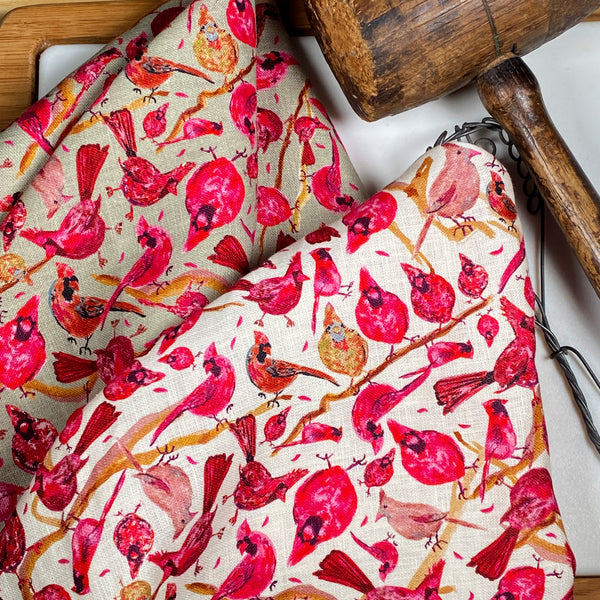 Jade Cardinal watercolor Tea Towel and Dinner Napkin