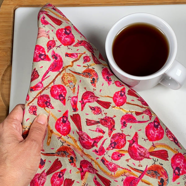 Jade Cardinal watercolor Tea Towel and Dinner Napkin