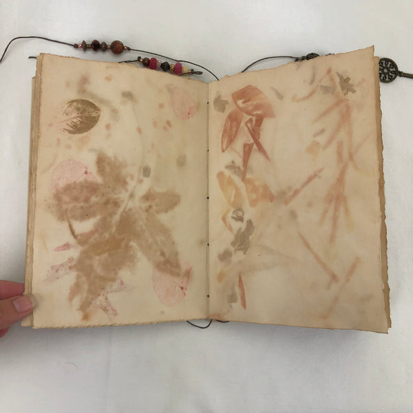 Handcrafted Journal - Guardian tea dyed, madder root eco print