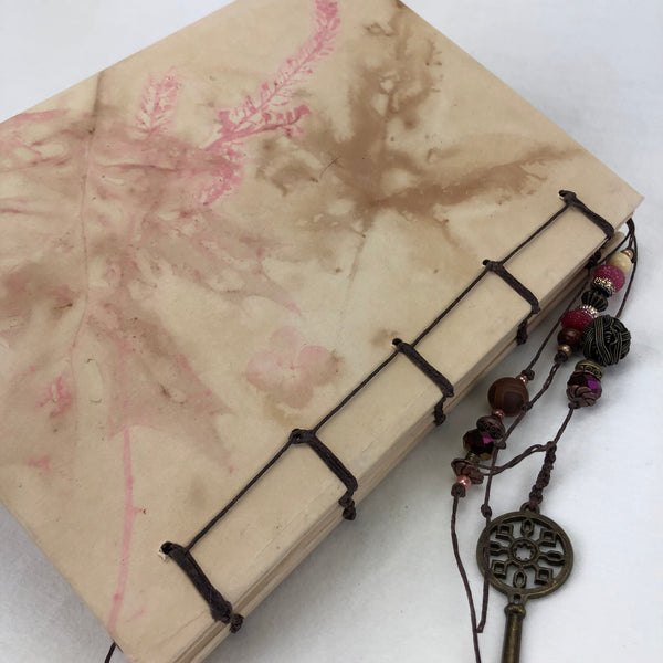 Handcrafted Journal - Guardian tea dyed, madder root eco print