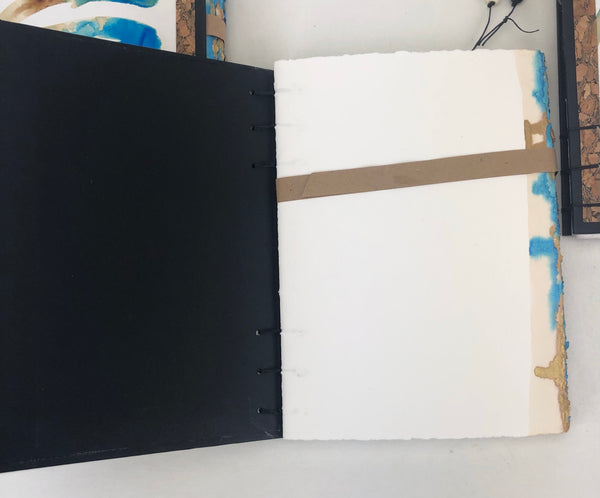 Handcrafted Journal - Guardian Waves printmaking tea/ink edge paper