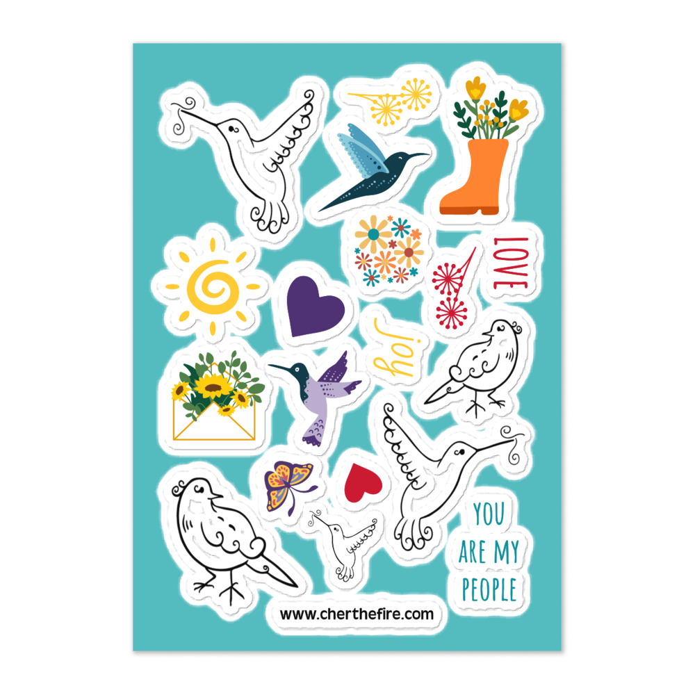 Curly Bird and Hummingbird Sticker sheet