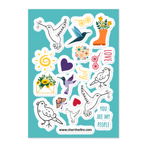 Curly Bird and Hummingbird Sticker sheet