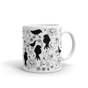 Song Birds in Silhouette White glossy mug