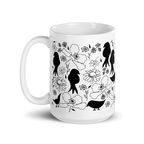 Song Birds in Silhouette White glossy mug
